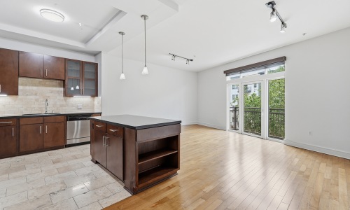 dining area and connected kitchen space
