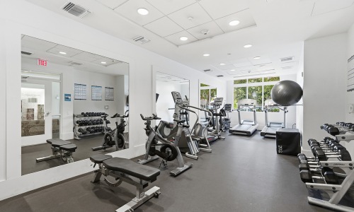 fitness center with open spaces and bright lighting through the windows